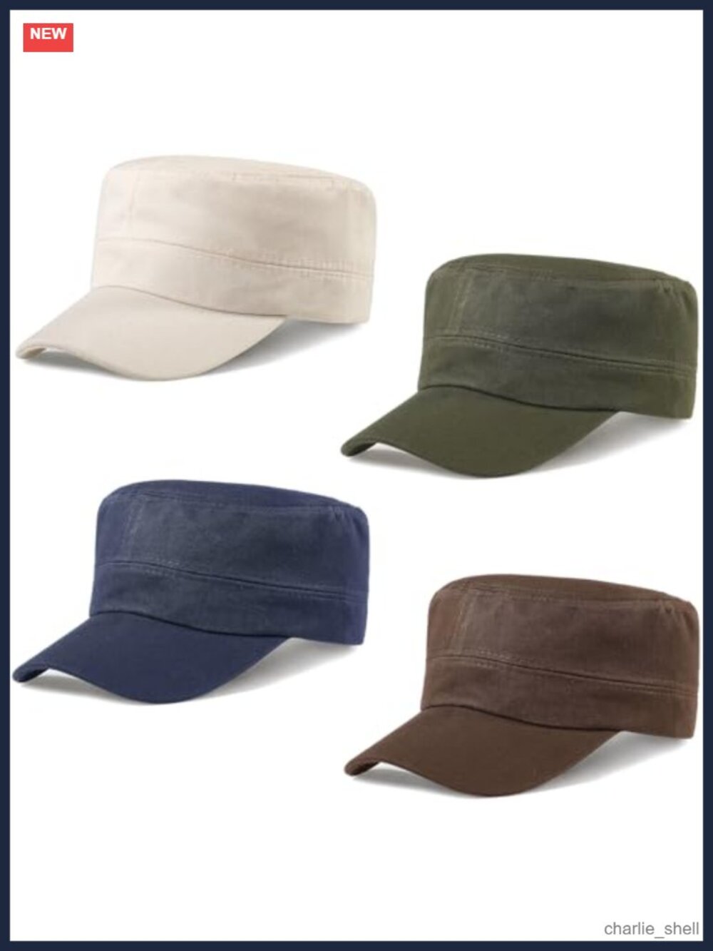 Unisex Cadet Army Hat 4 Piece Military Flat Top Newsboy Cap Adjustable